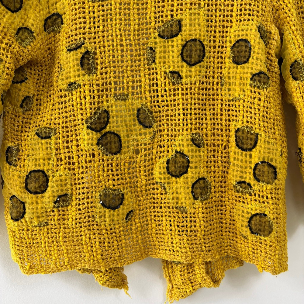 Save The Queen Yellow Silk Cotton Abstract Lace Art to Wear Cardigan Top Women L - Picture 7 of 15
